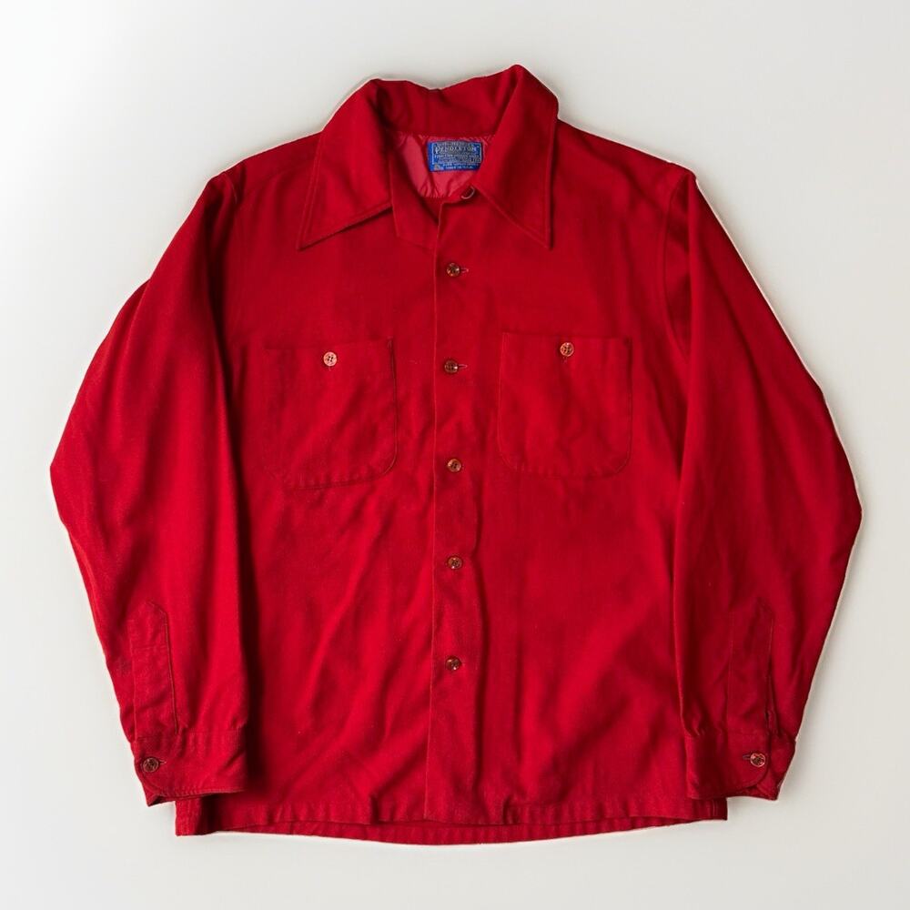 Vintage Pendleton Loop Collar Shirt Medium Red 70s Made in USA Western Outerwear